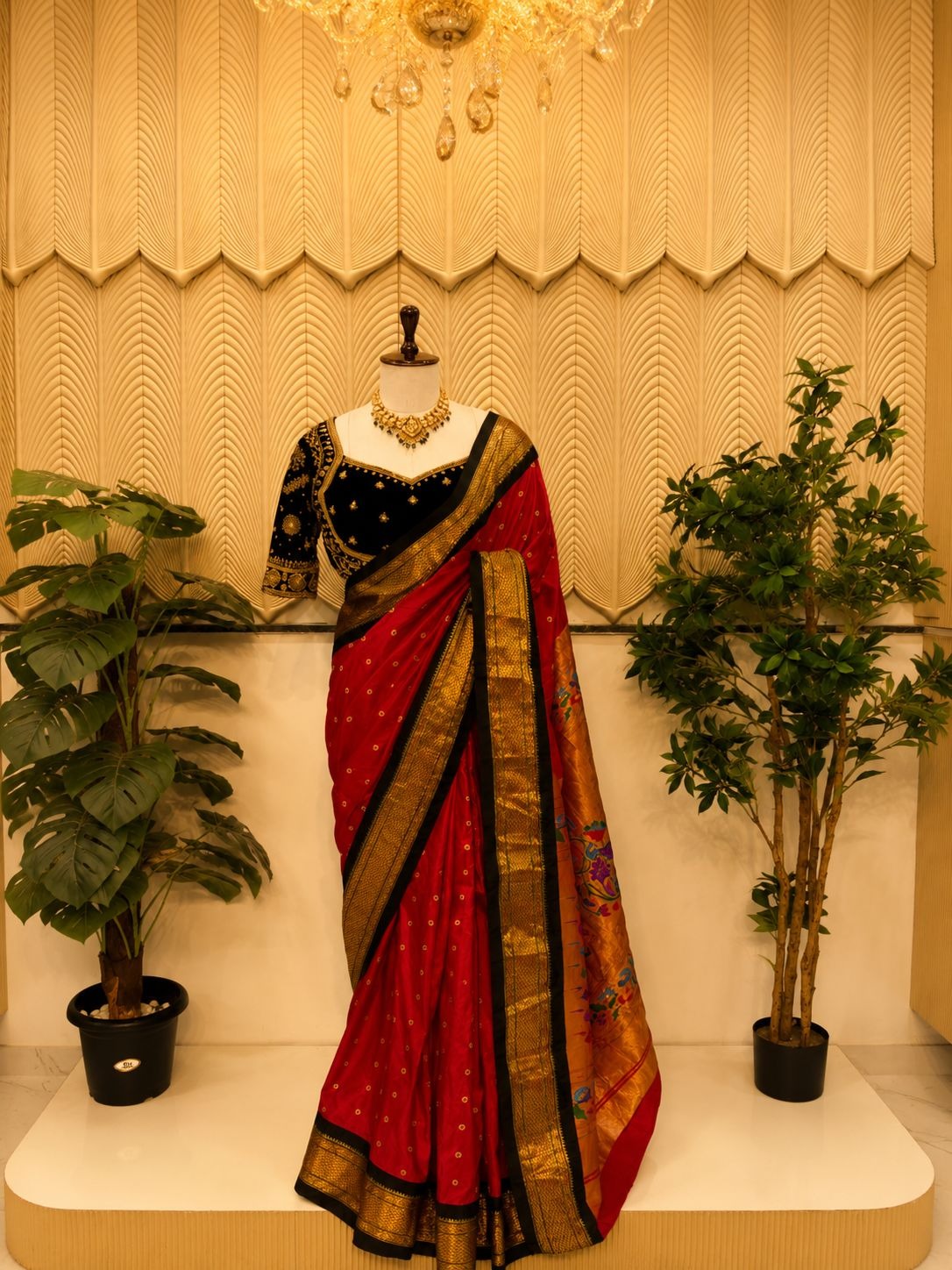 Red black kath saree