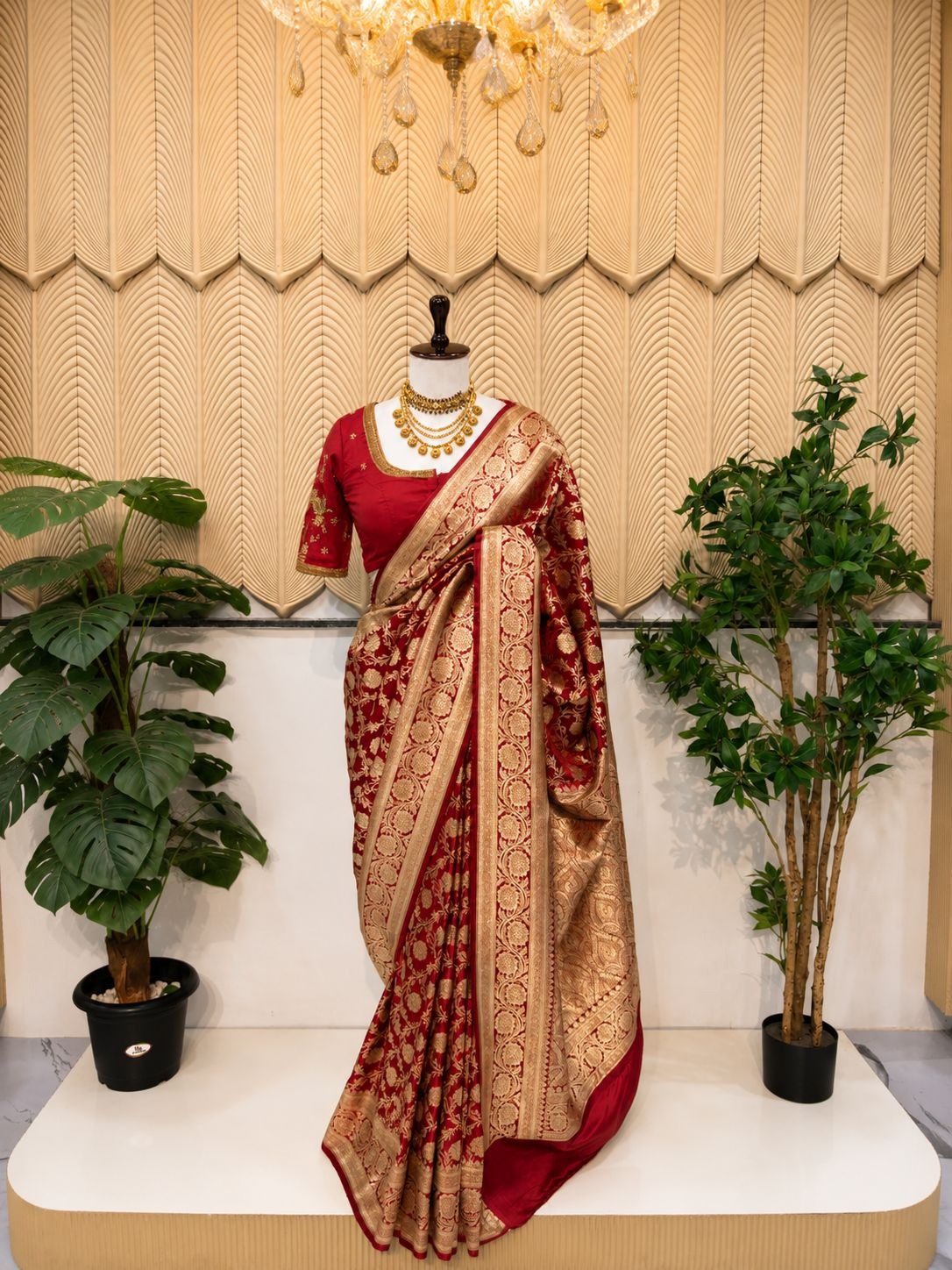 Red brocade saree