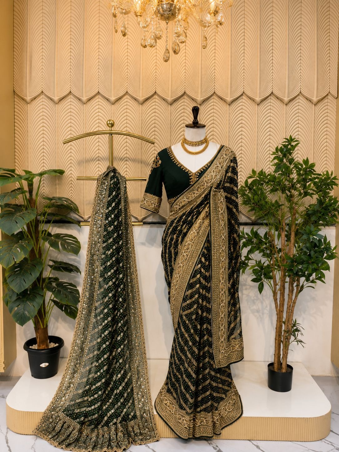Green Bandhani Handwork Saree
