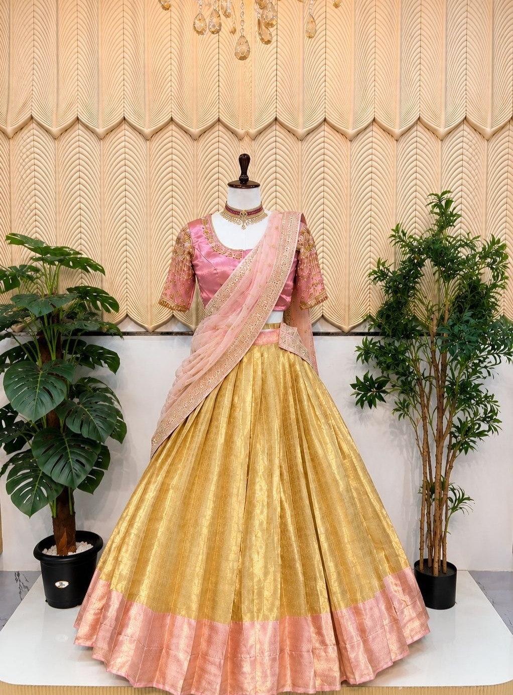 Pink And Golden South Indian Lehenga