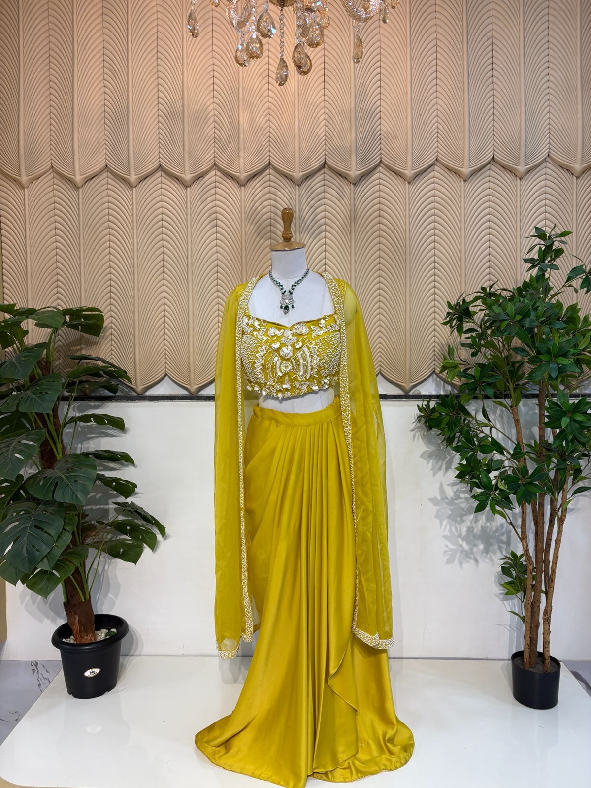 Yellow halter neck indowestern