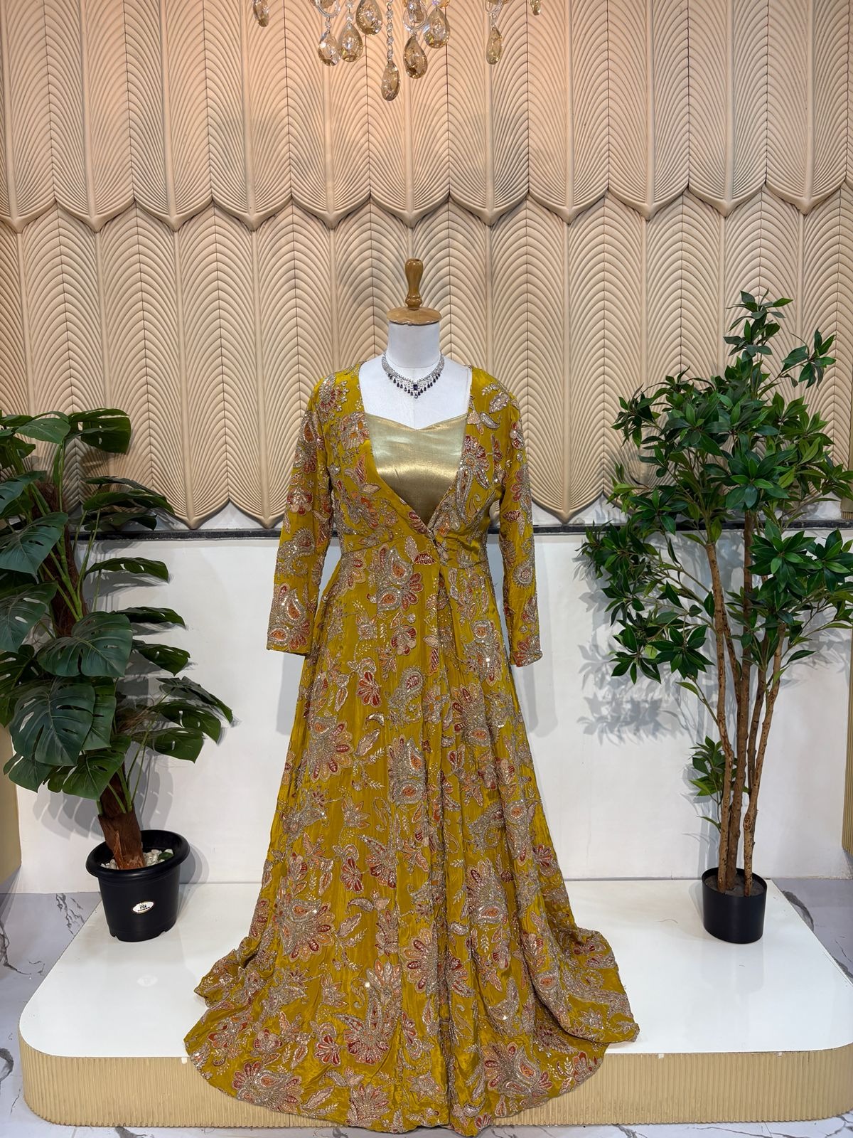 Mustered yellow jacket Gown 