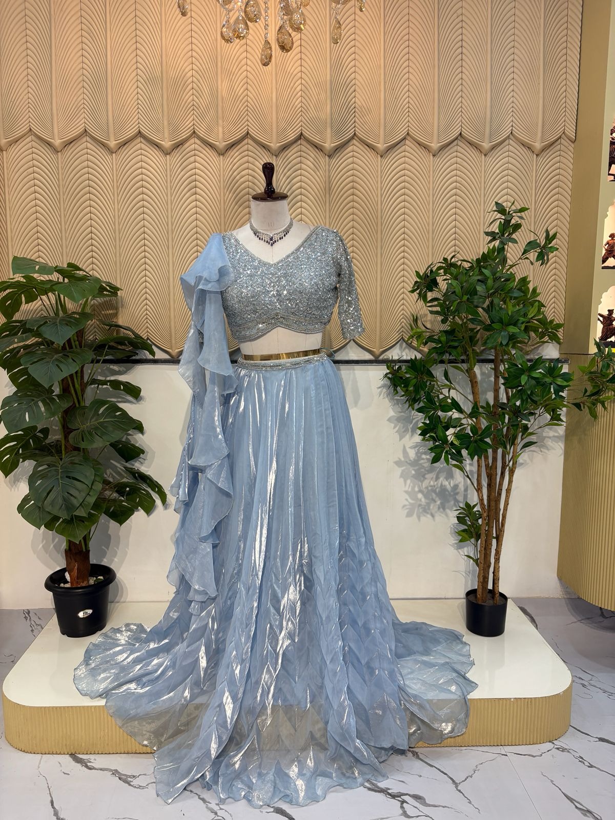 Sky blue  new ornagnza lehenga 