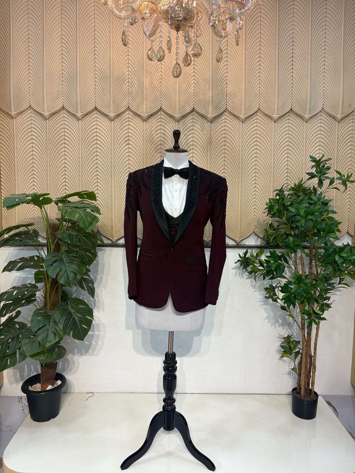 Maroon zari work taxido 36