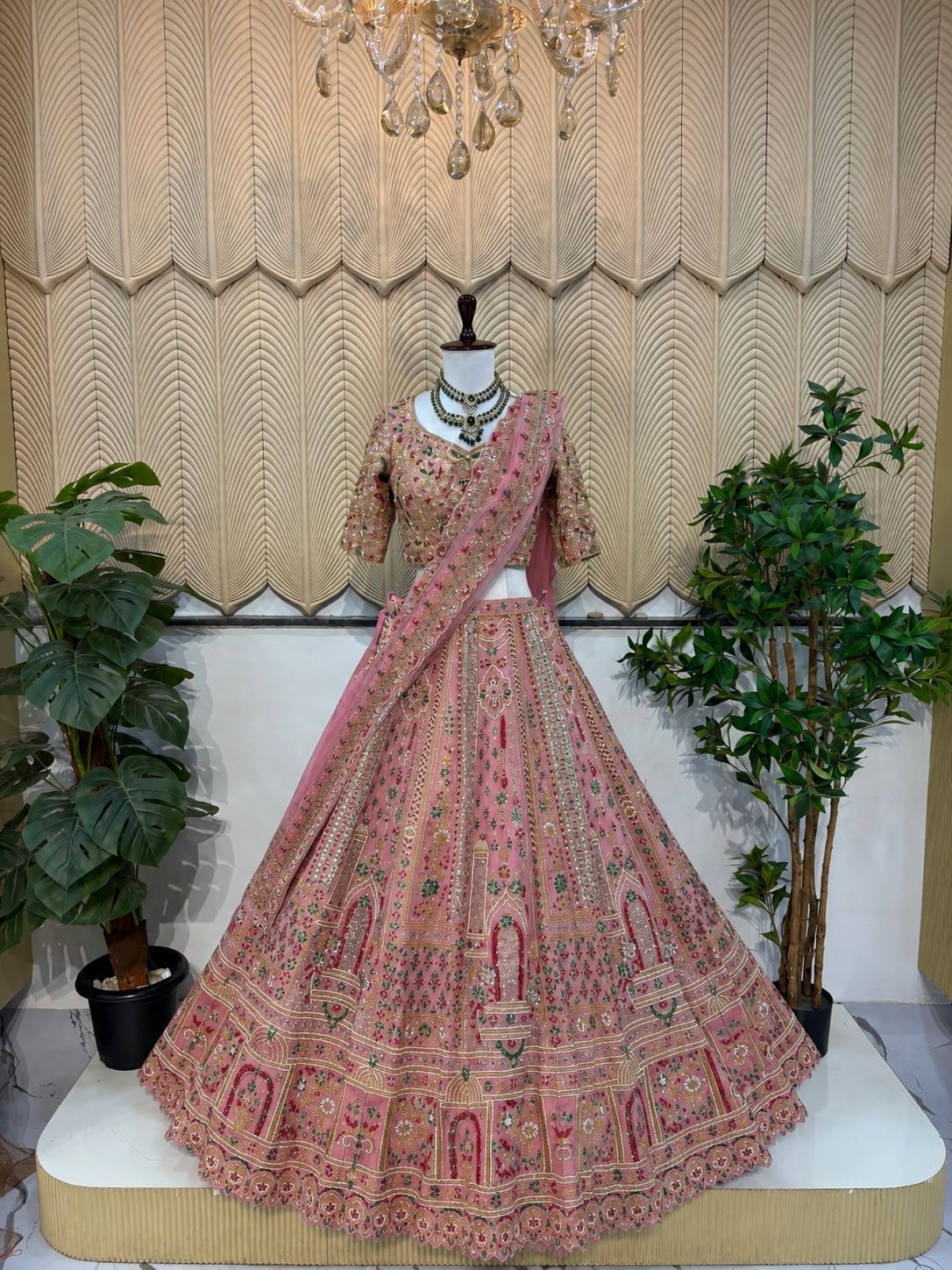 Baby pink handwork bridal lehenga 