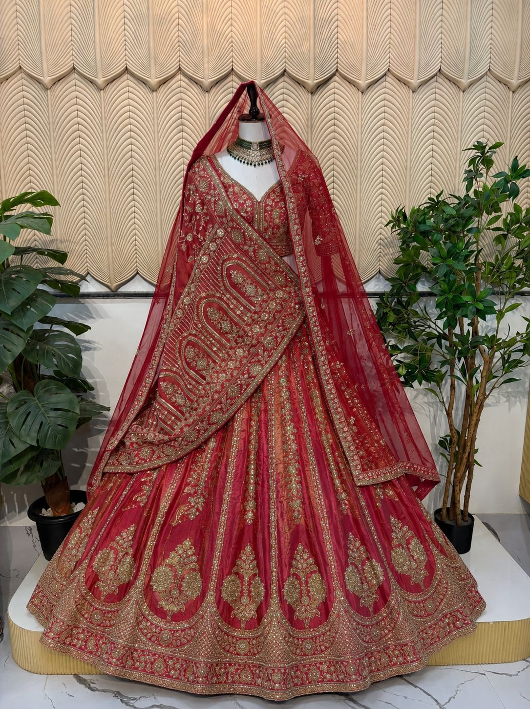 Peach pink handwork bridal lehenga 