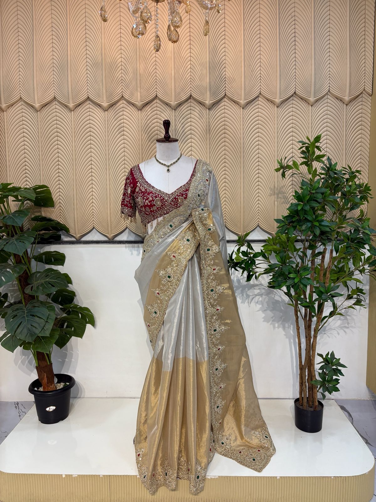 Silver Golden Saree 