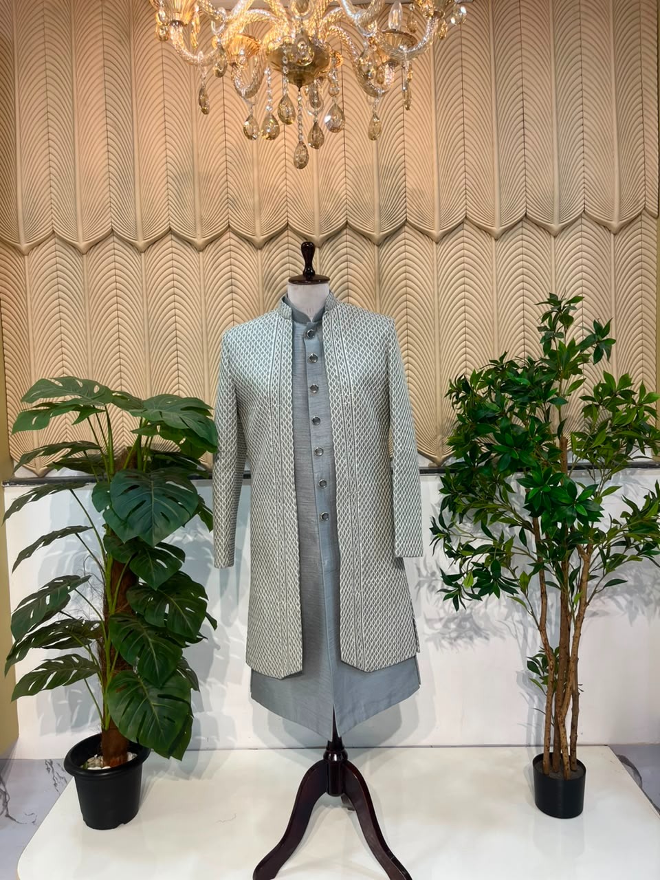 Grey threade work indowestern 38
