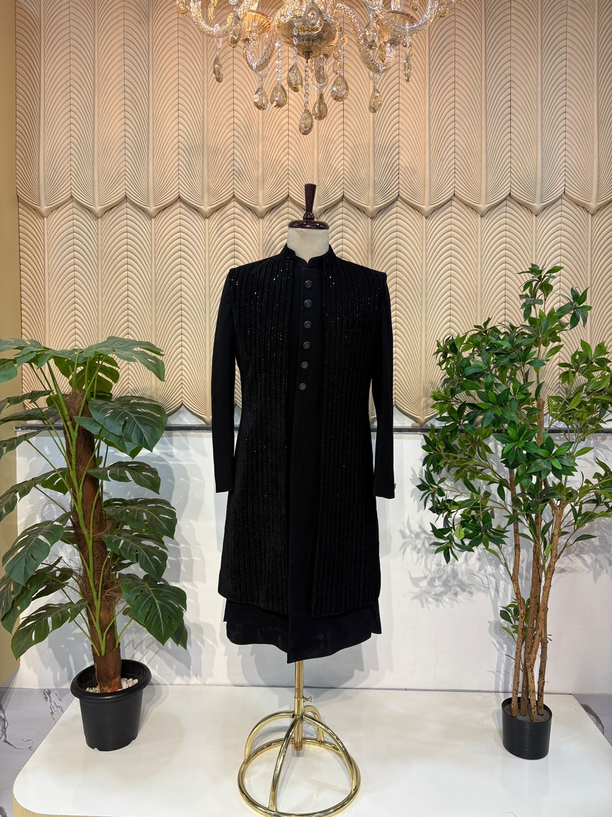 Black Long Jacket Sherwani 40