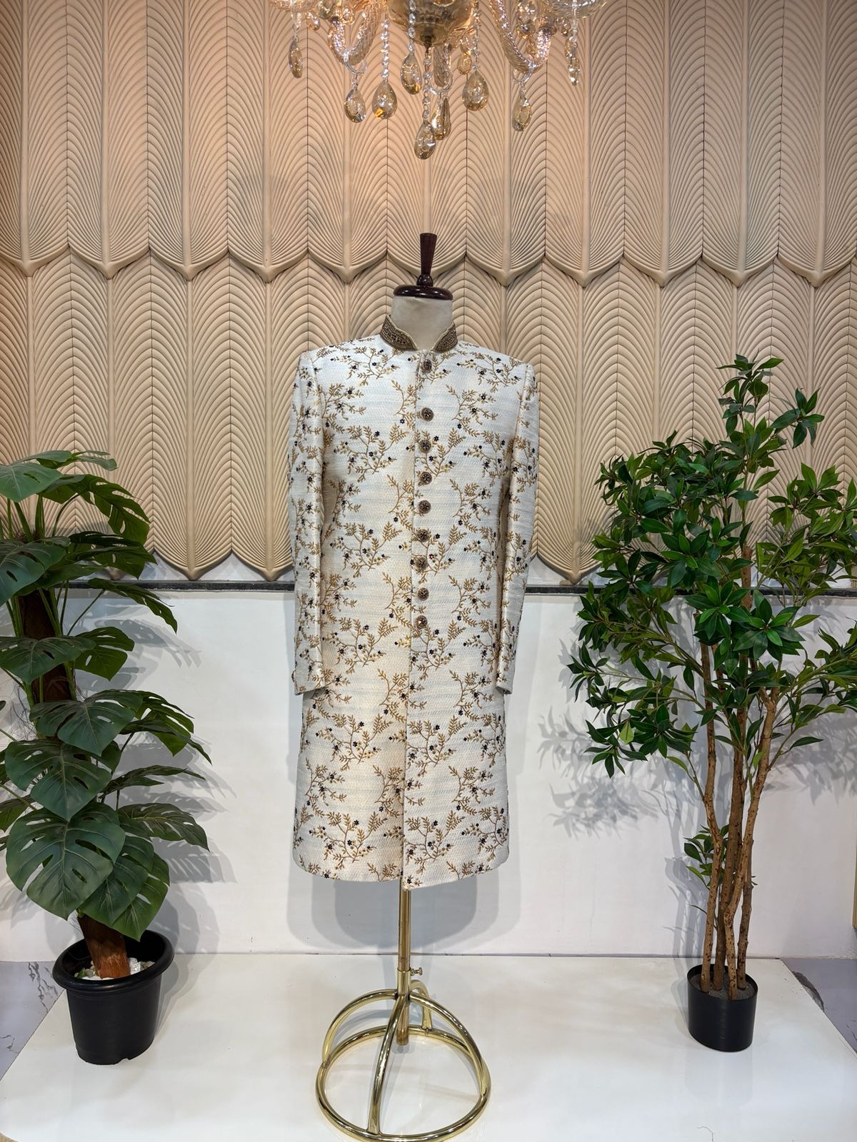 White  Blue Flower work indowestern 40