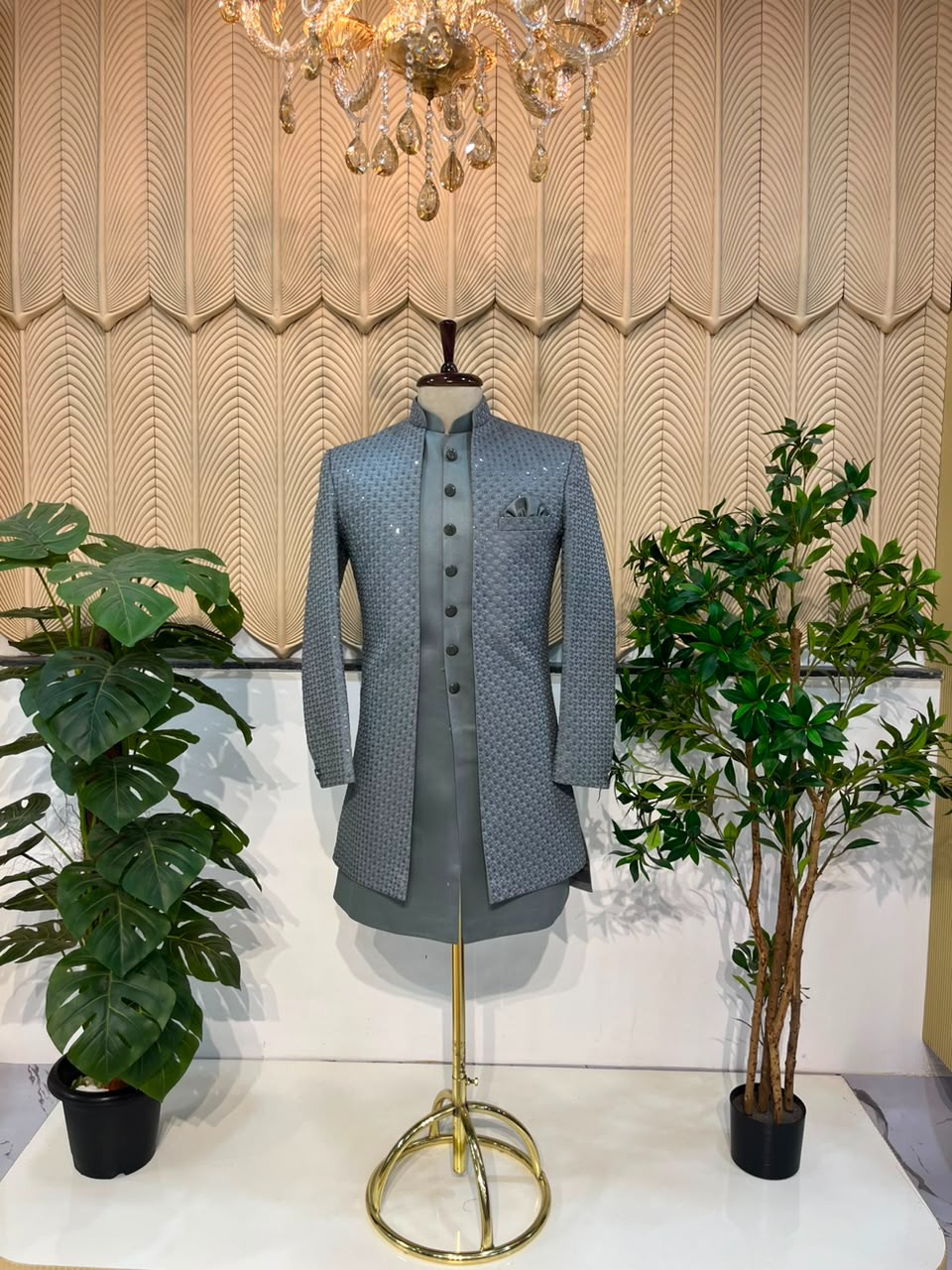 Grey jacket sequins indowestern 40