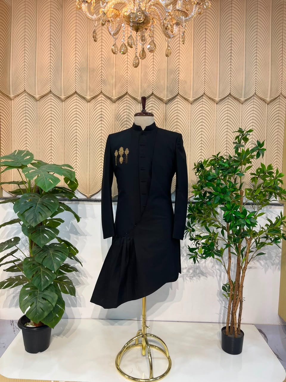 Black Indowestern Cross cut Shervani (40)