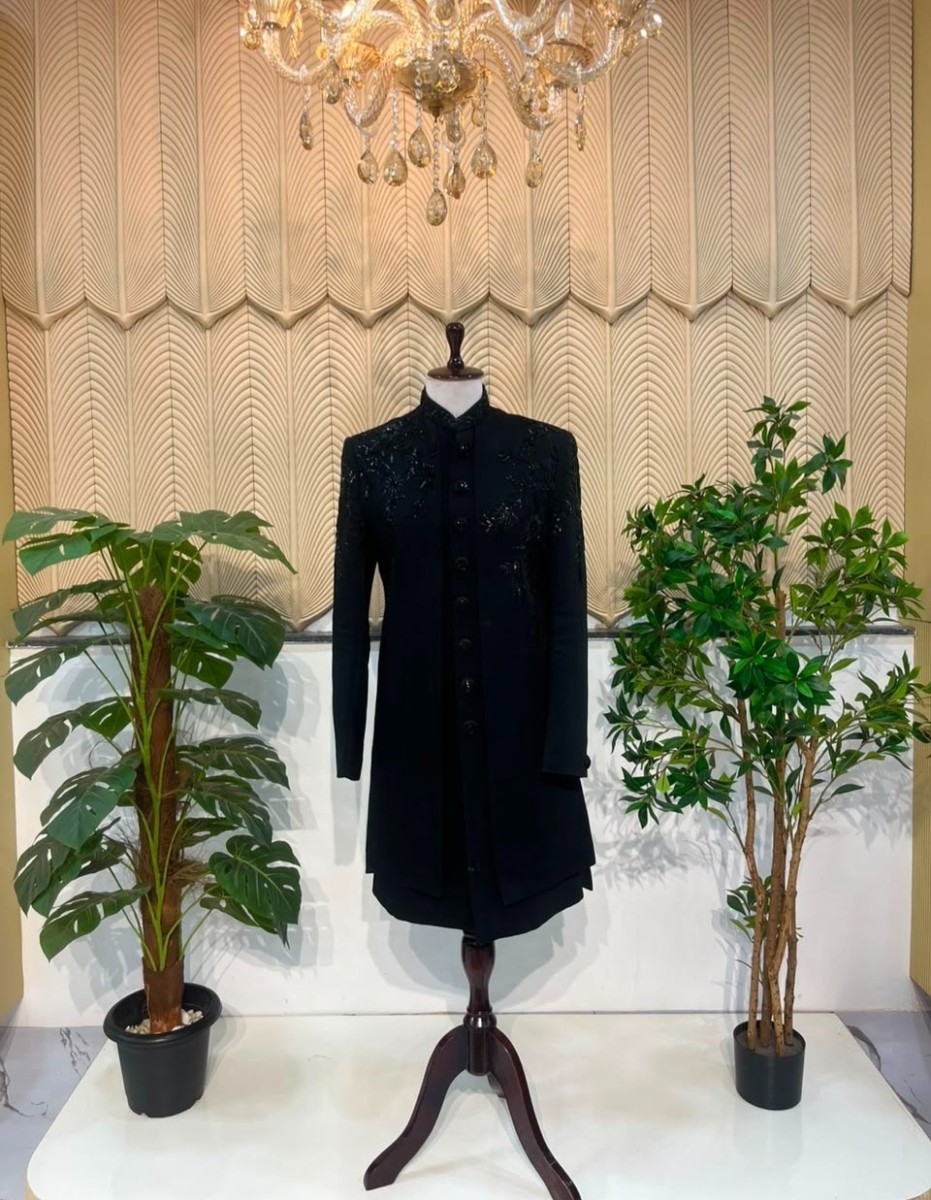Black Zari Work Indowestern Sherwani 44