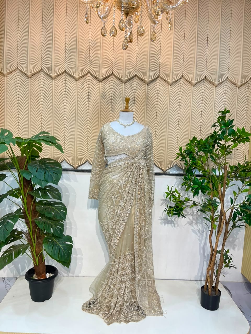 Cream weastern saree