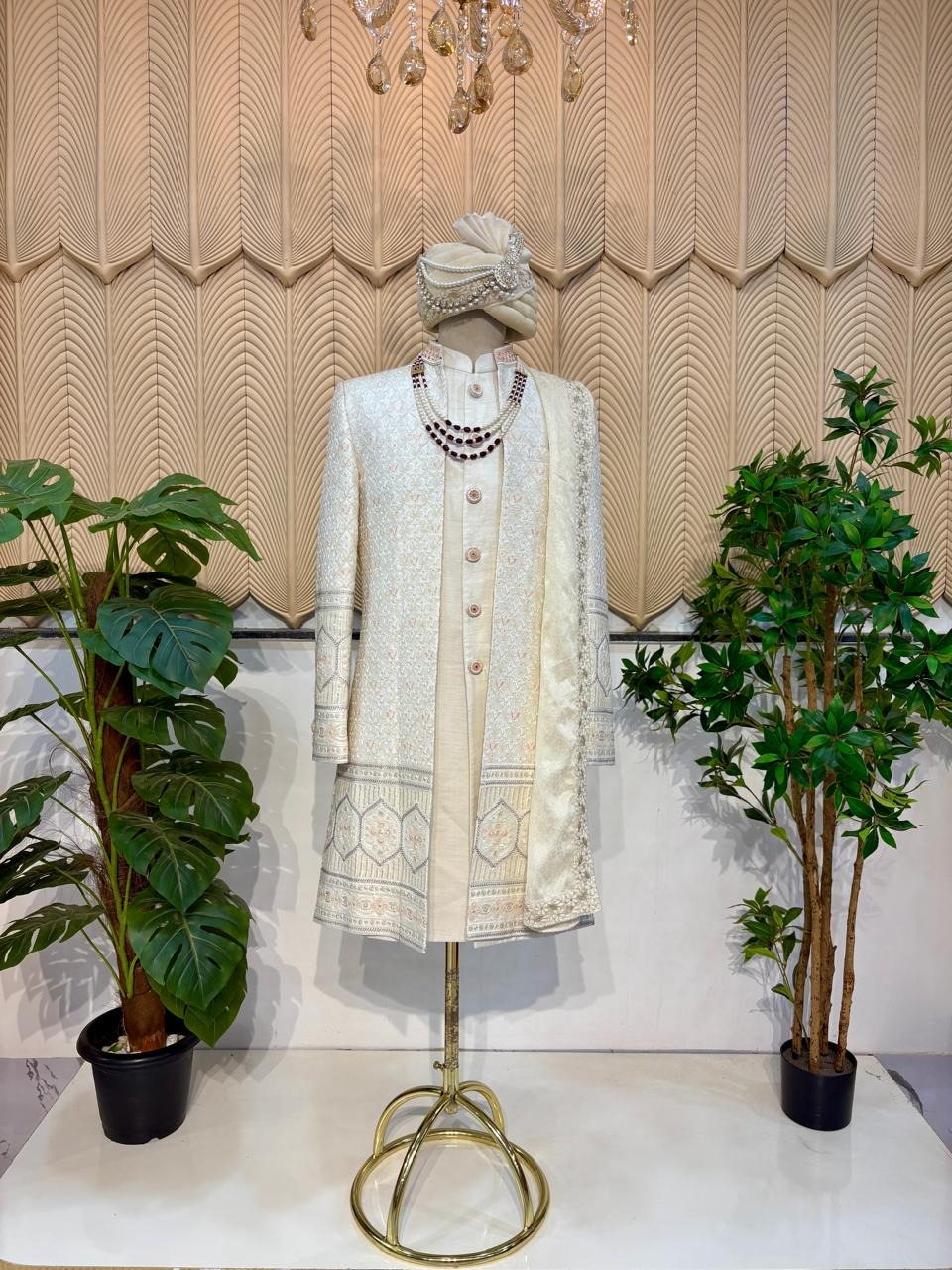 White peach Jacket sherwani 38