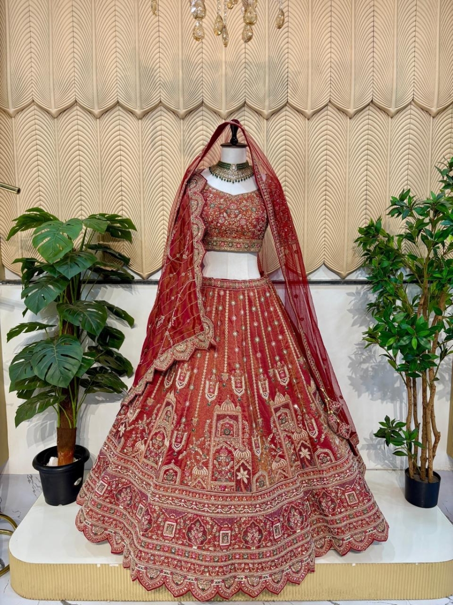 Orange Peach handwork bridal lehenga