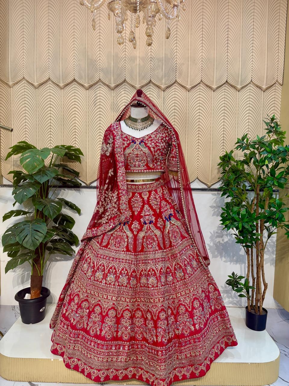 Red handwork bridal lehanga