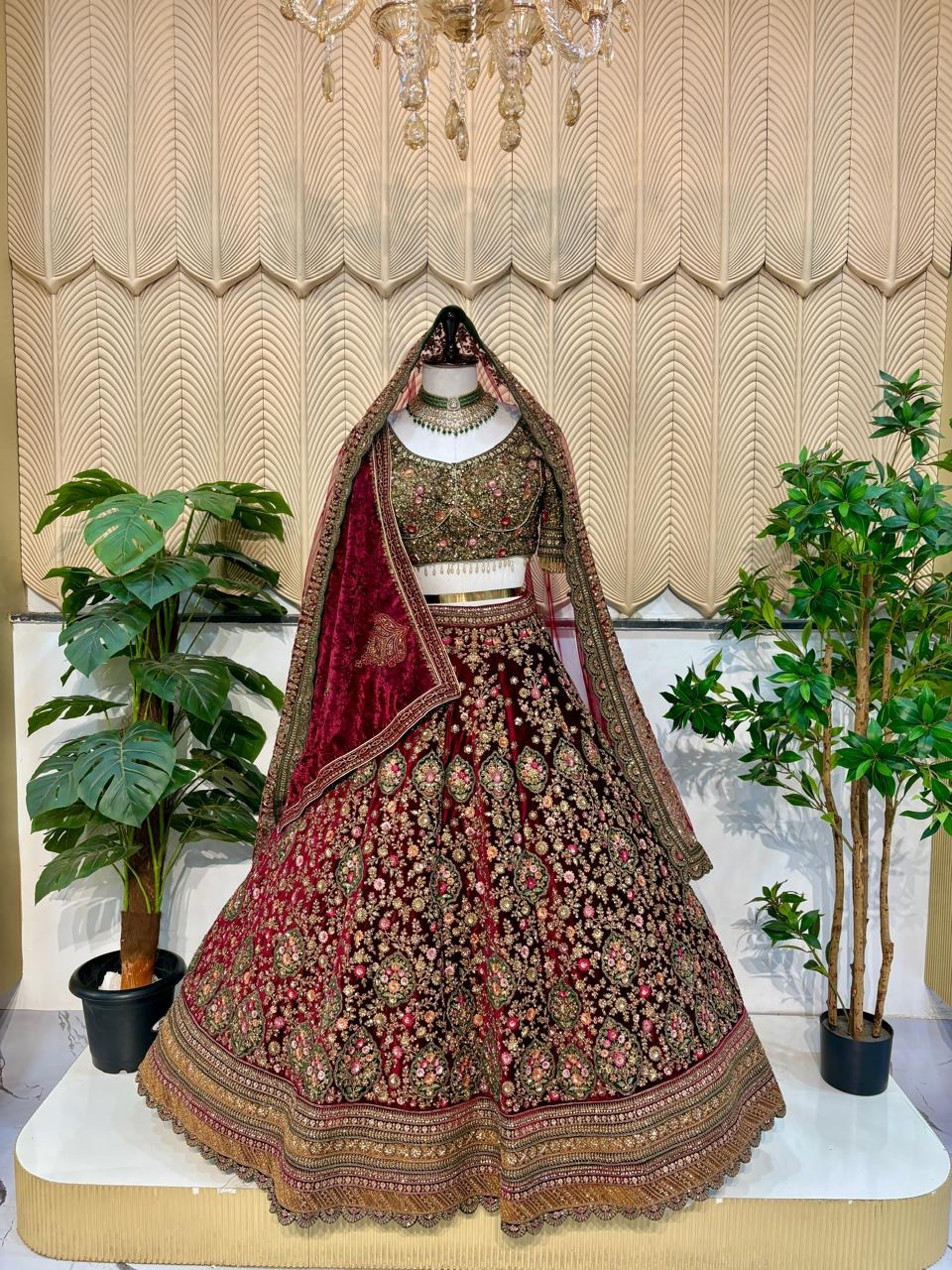 Maroon & Green Bridal lehenga 