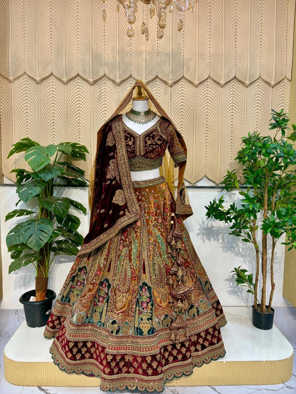 Maroon Bridal Lehenga with maroon velvet dupatta