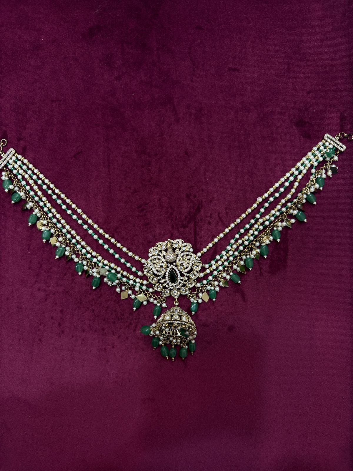Green Kundan Hair broach 