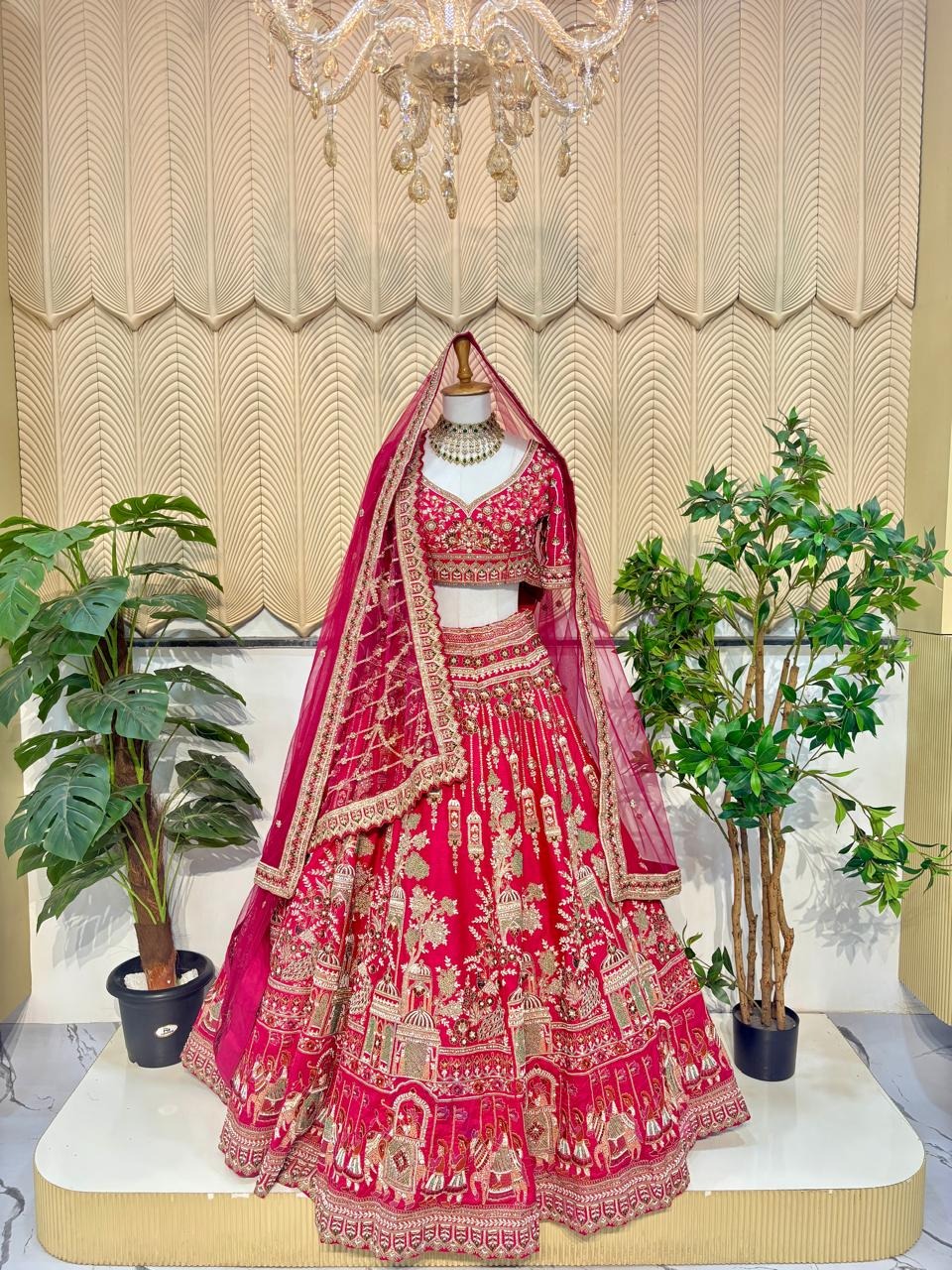 Pink handwork bridal lehanga
