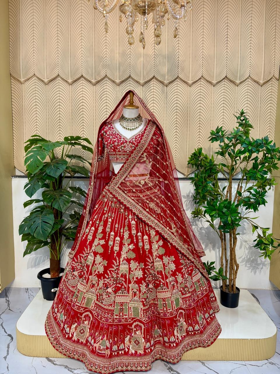 Red full work bridal lehenga 
