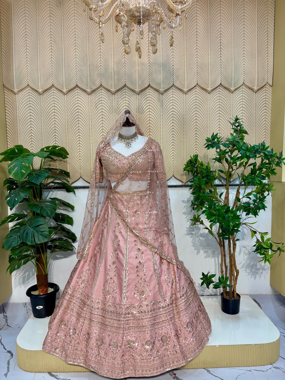 Pink handwork lehanga