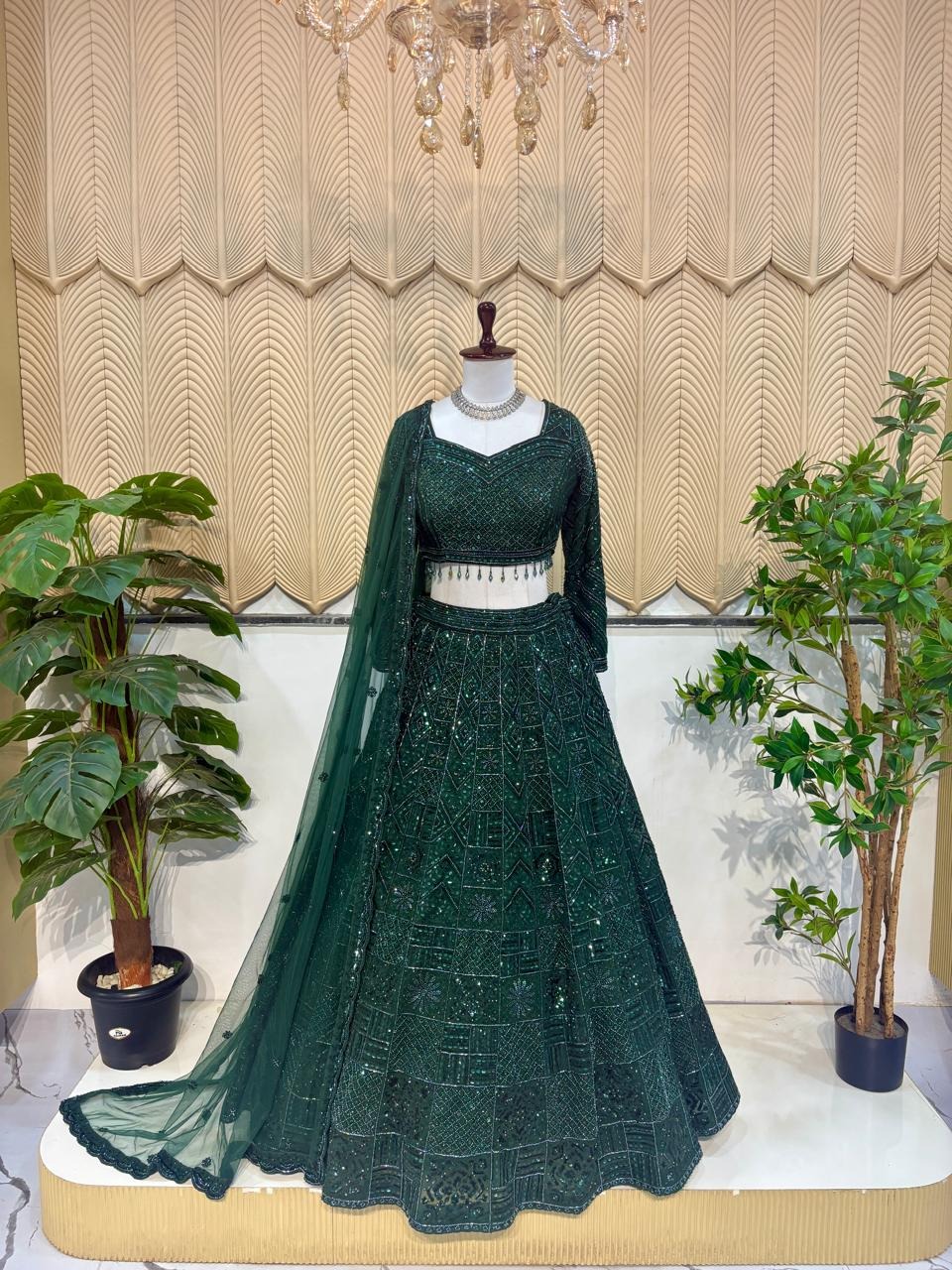 Green Work Lehenga 