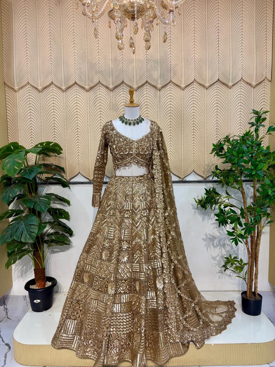 Golden sequence work lehnga