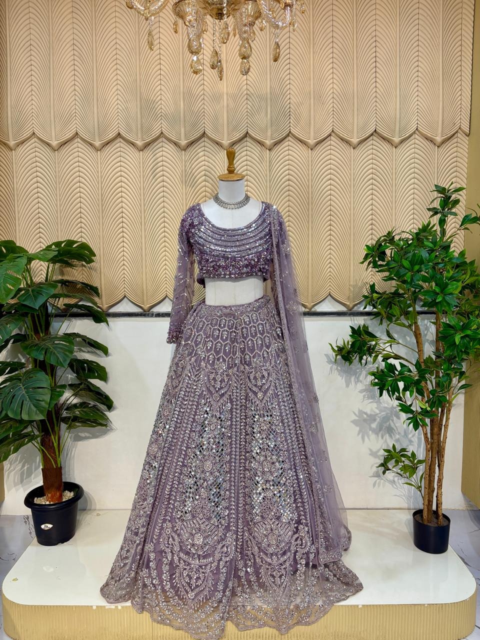 Lilac o mirrior work lehenga 