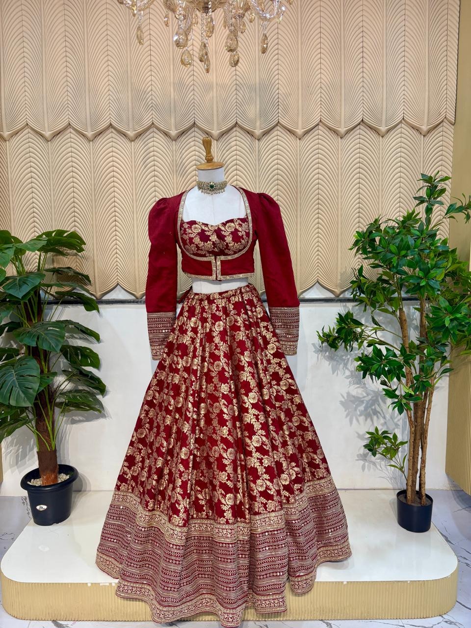 Maroon brocade lehenga