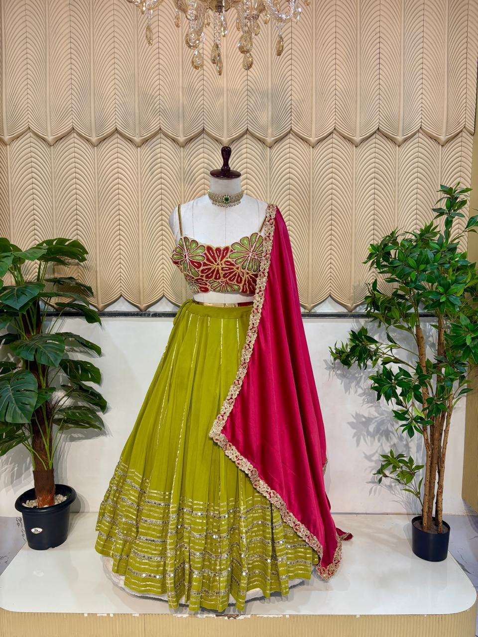 Parrot Green Navratri Lehenga