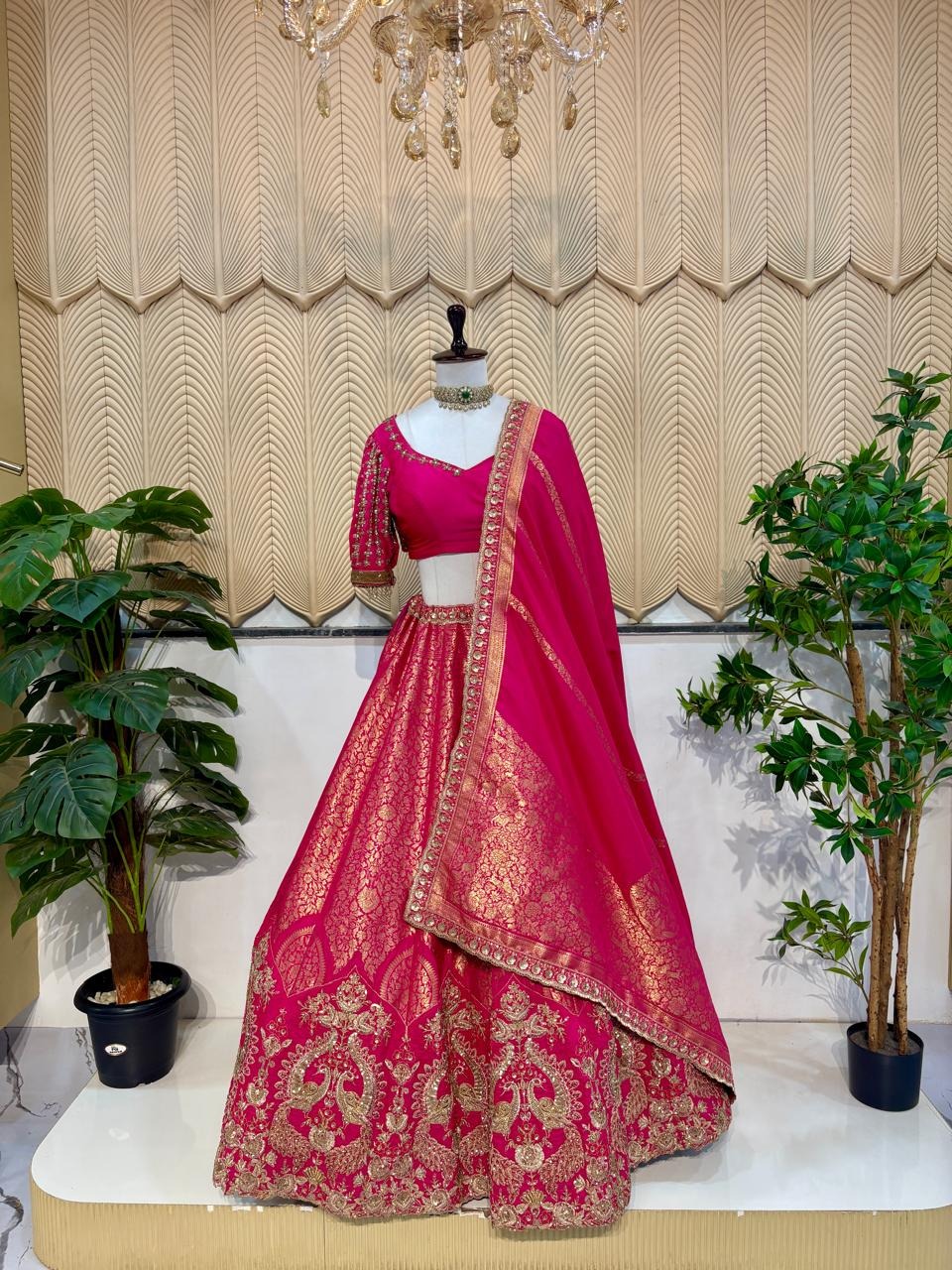 Pink brocade lehanga