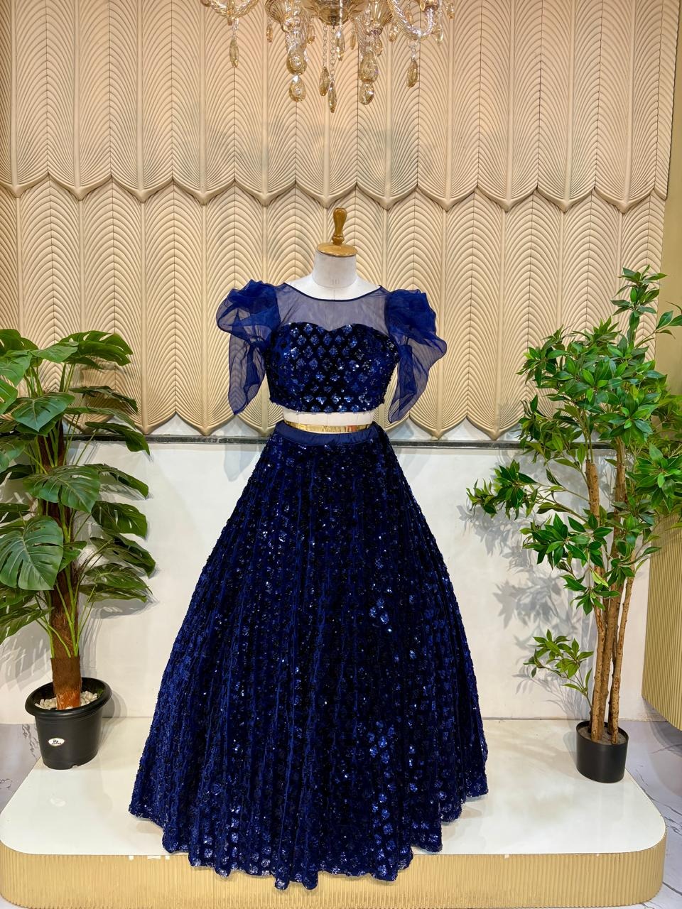 Blue Sequins Ruffle lehenga