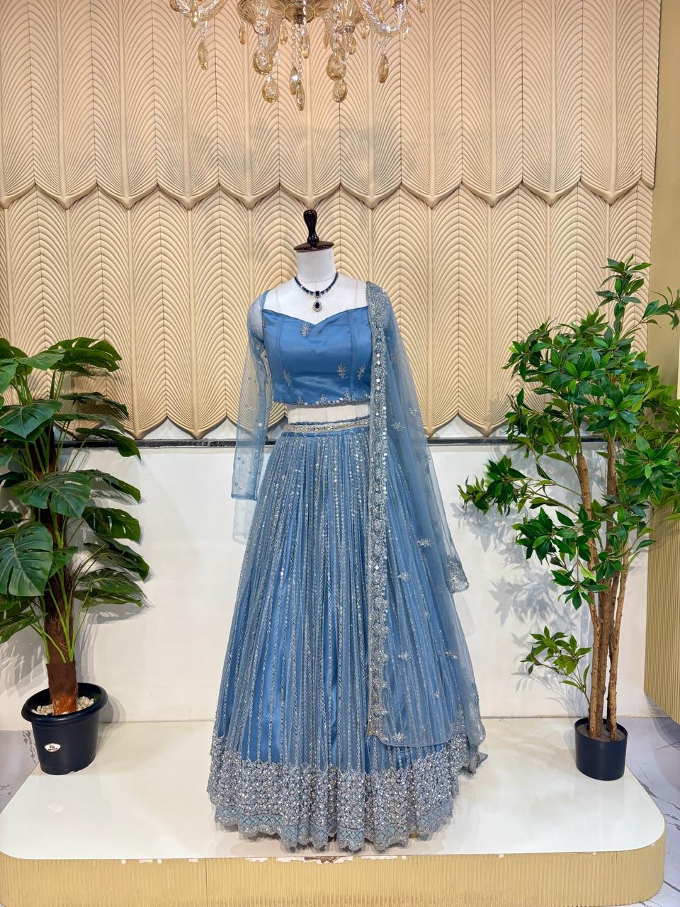 Blue Silver Work Lehenga 