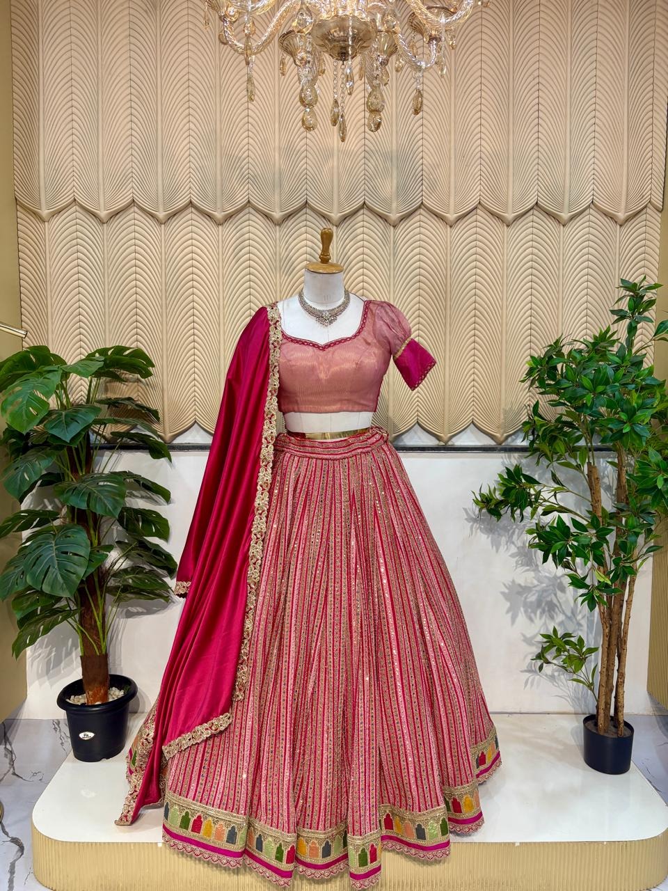 Dark light pink lehanga