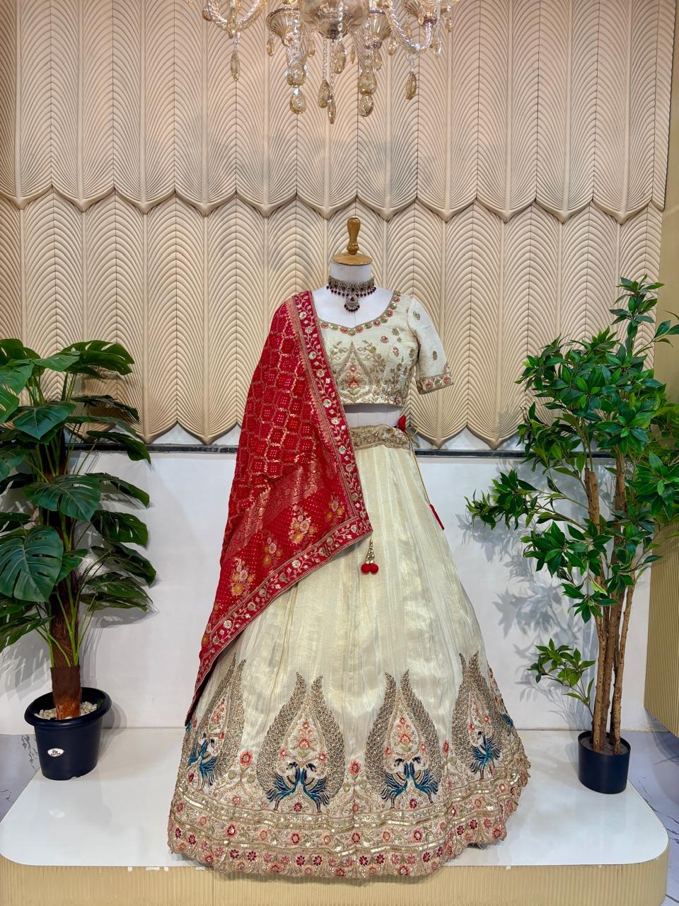 Off white bandhani lehanga