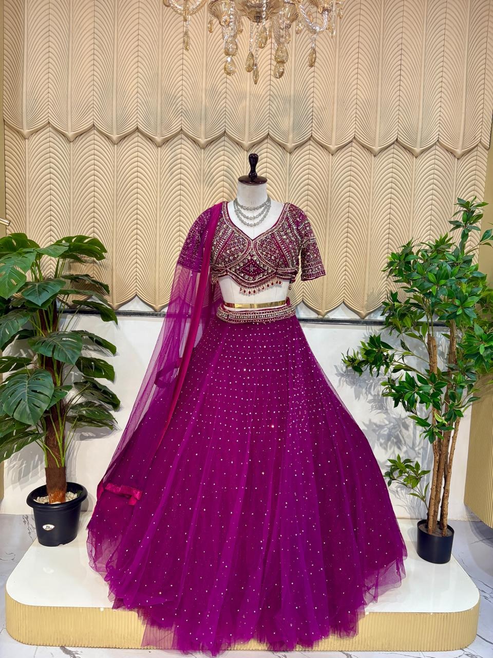 Dark Pink lehenga with work blouse