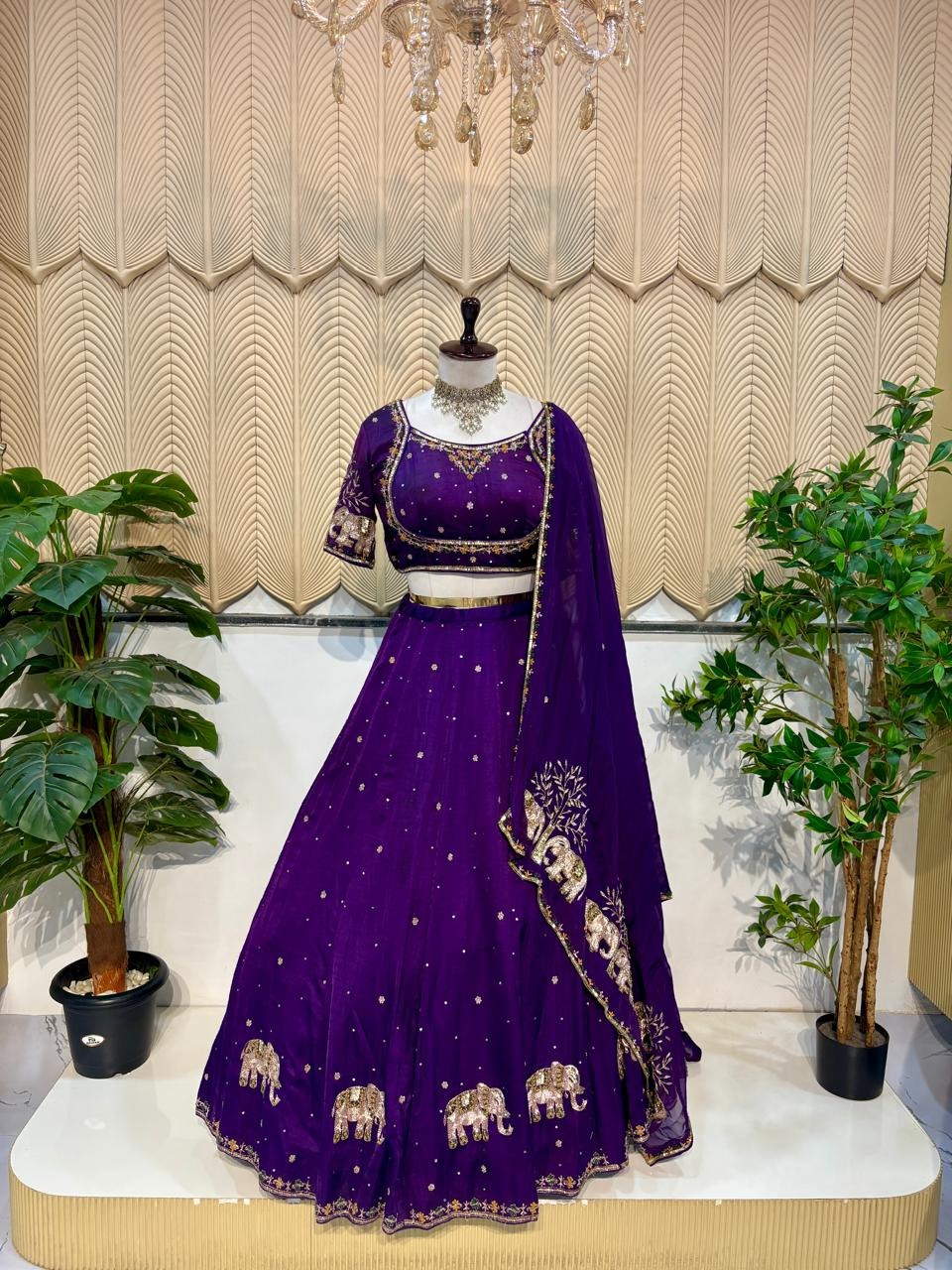 Purple hattiwork lehanga
