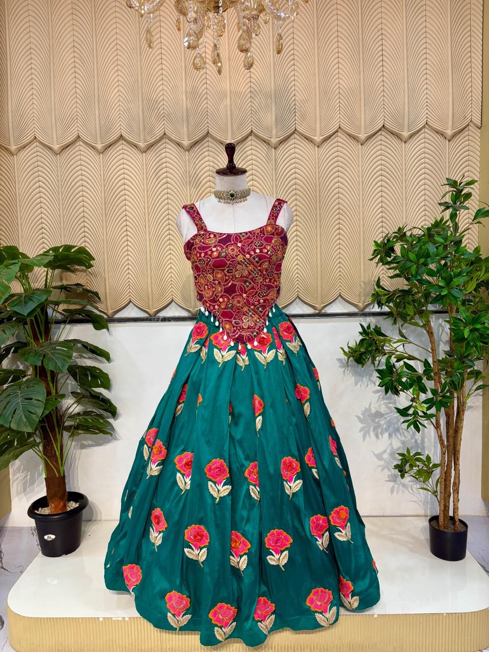 Green Floral Mehendi Lehenga