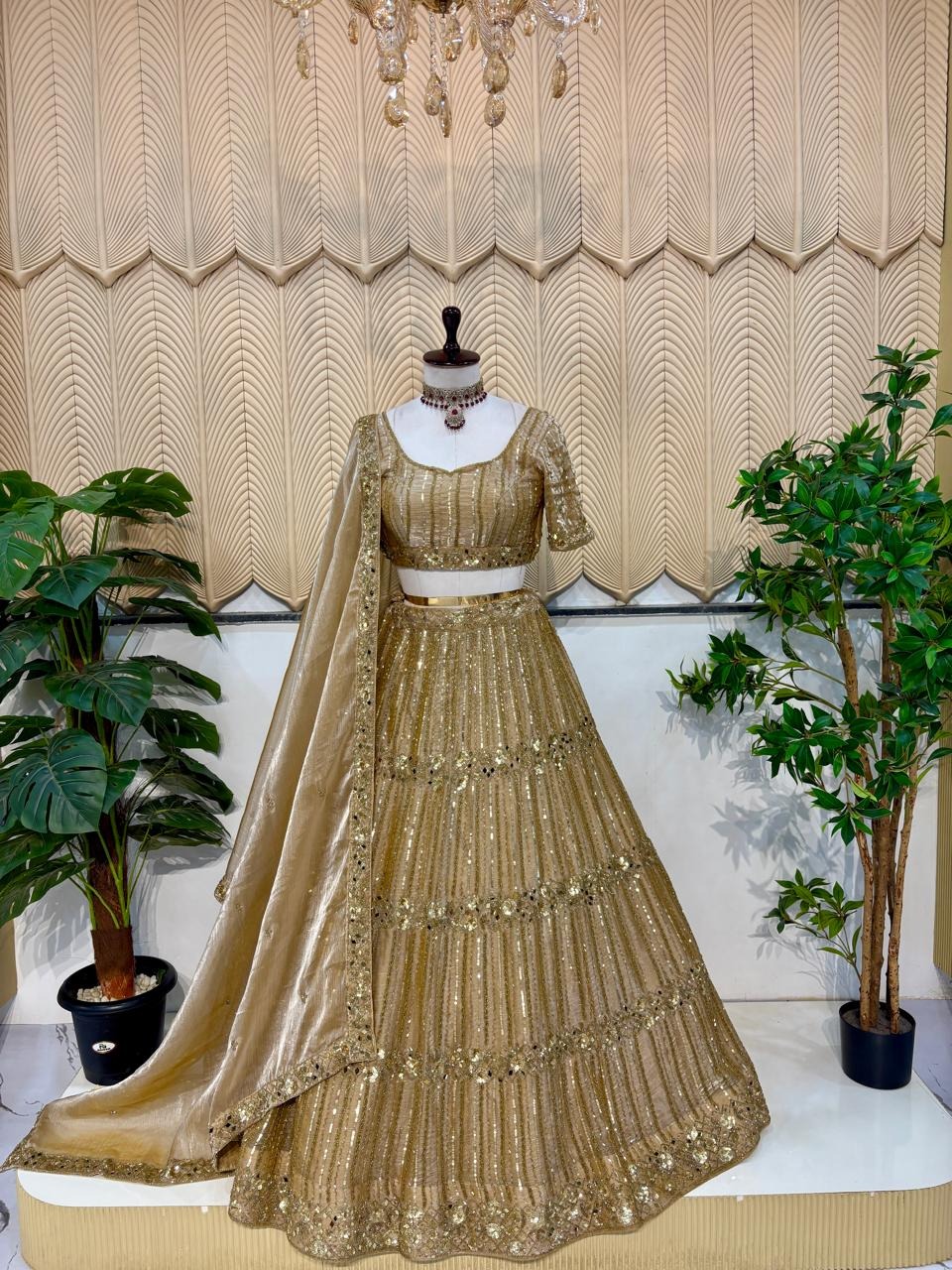Golden mirrior work new lehenga 