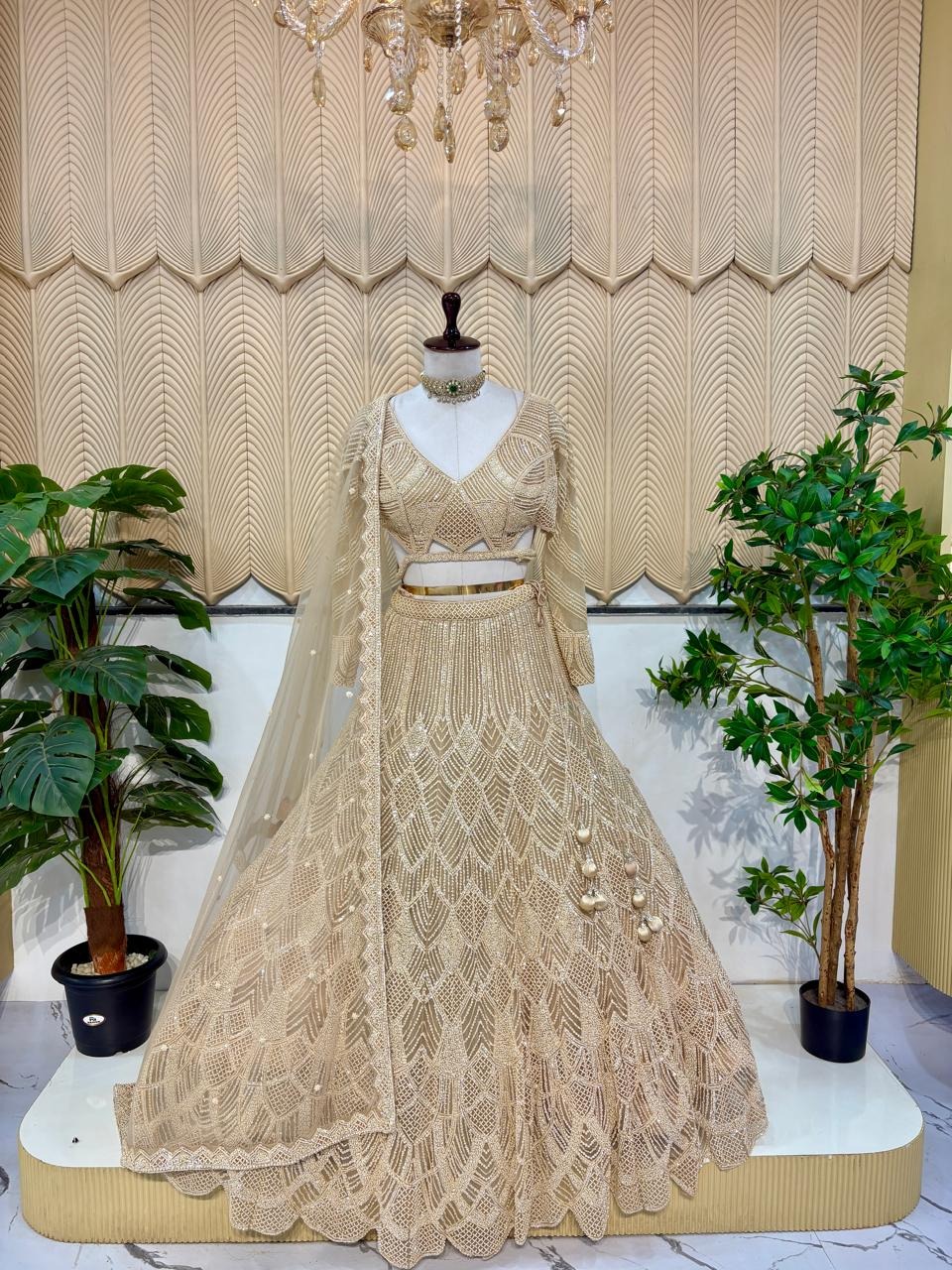 Beige Work lehenga 