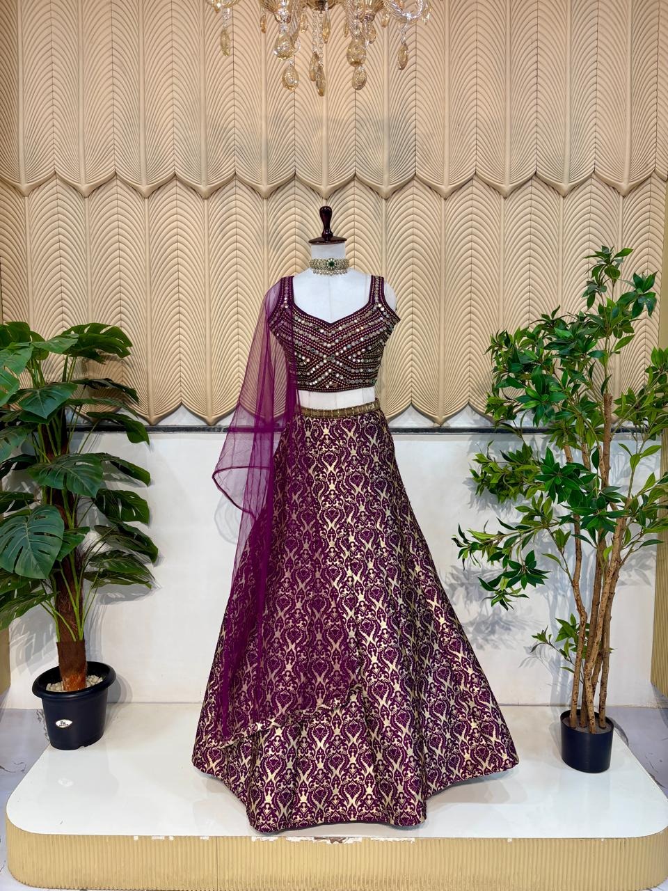 Brocade Purple Simple Lehenga