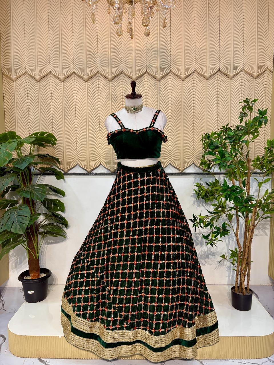 Green velvet Lehnga