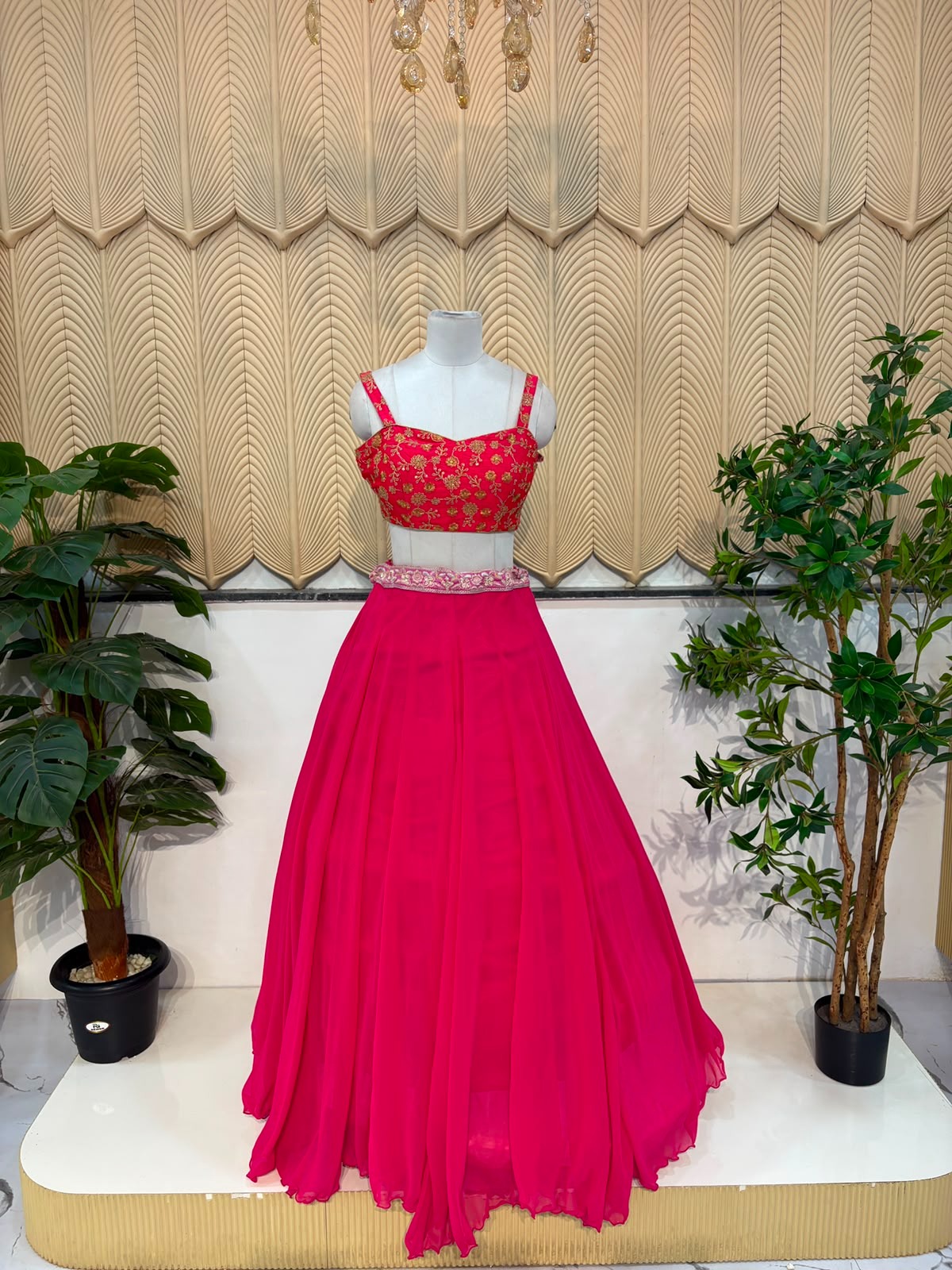Halter Pink Work Lehenga