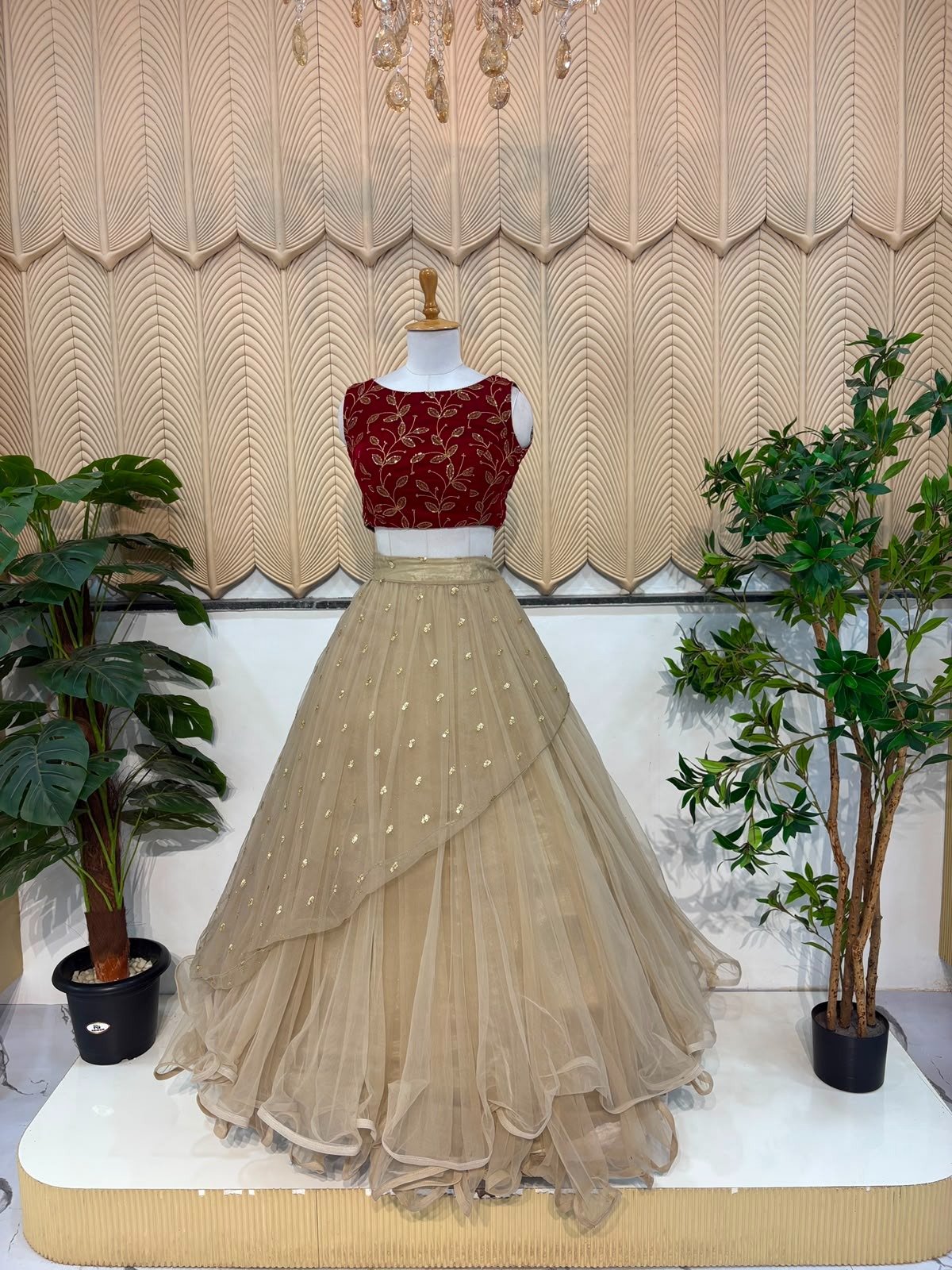 Cream net lehenga