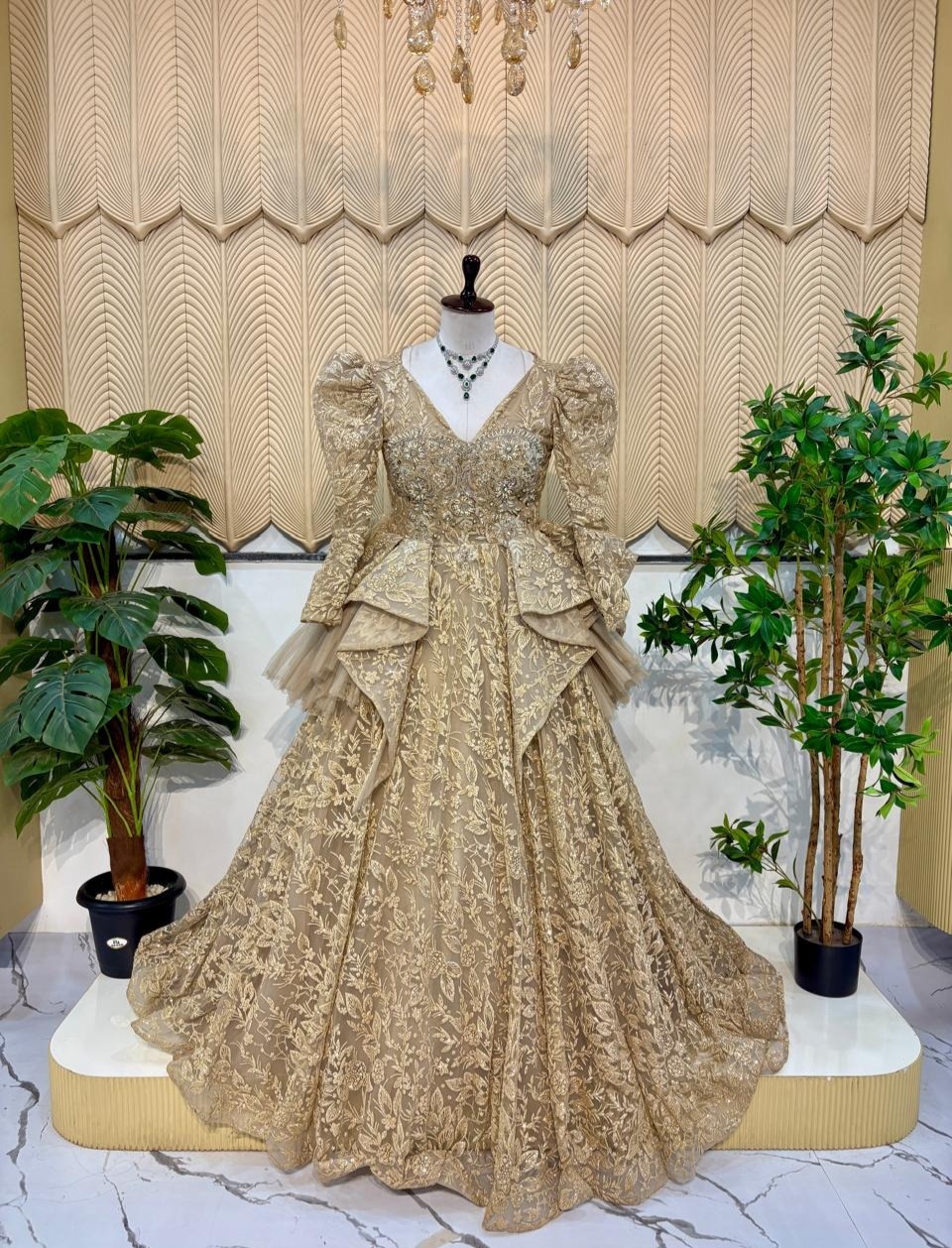 Golden Full sleeves ball gown 