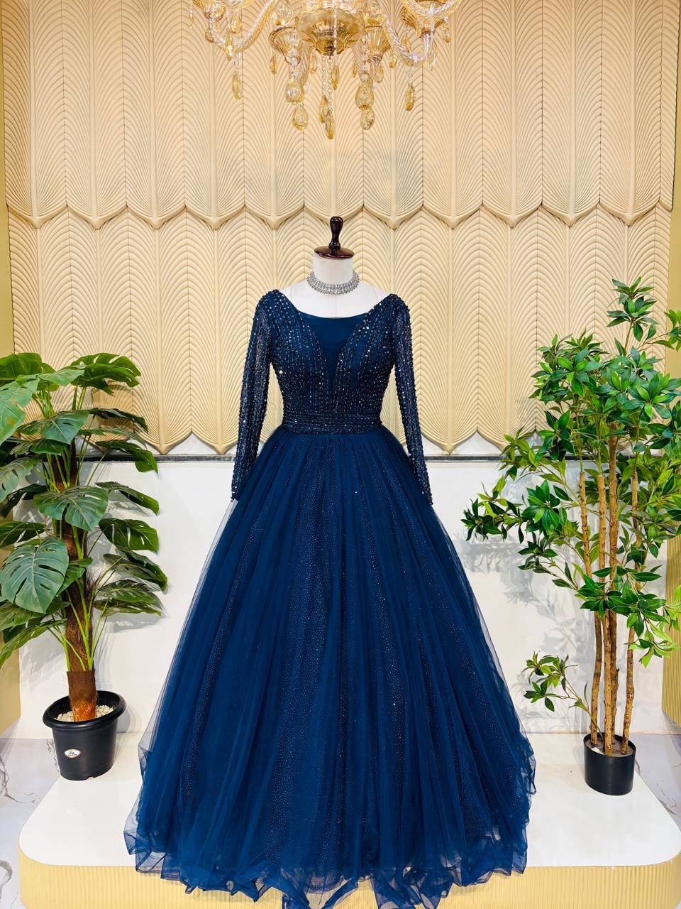 Blue Full sleeves ball gown