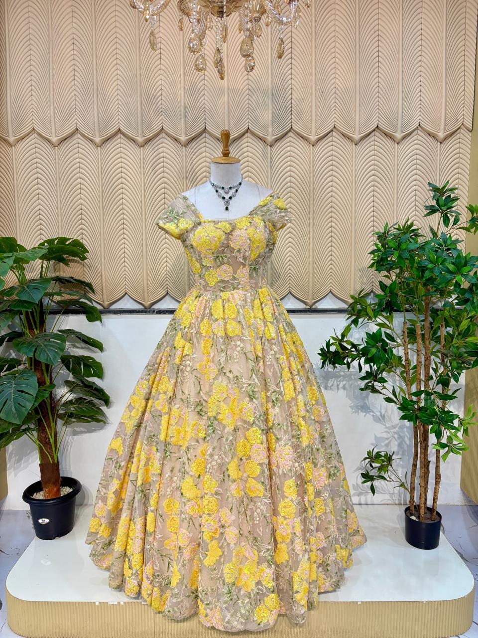 Yellow Floral Ball Gown 