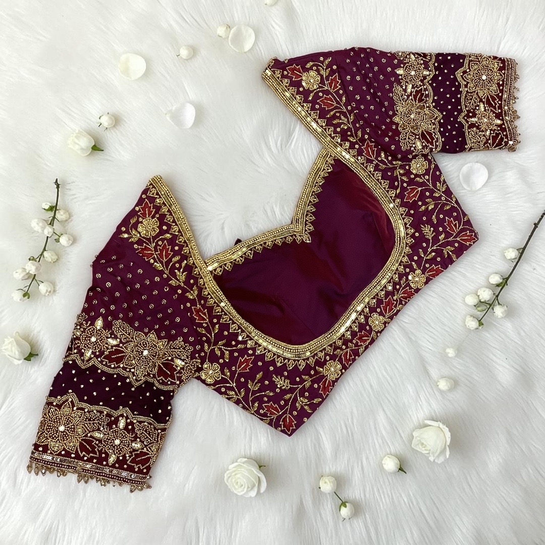 Wine aari work blouse 